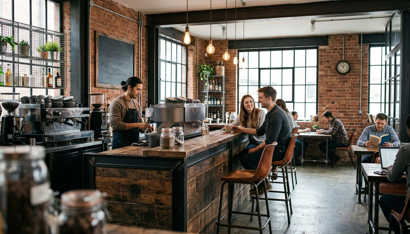 Cafés mit industrieller Bar-Dekoration