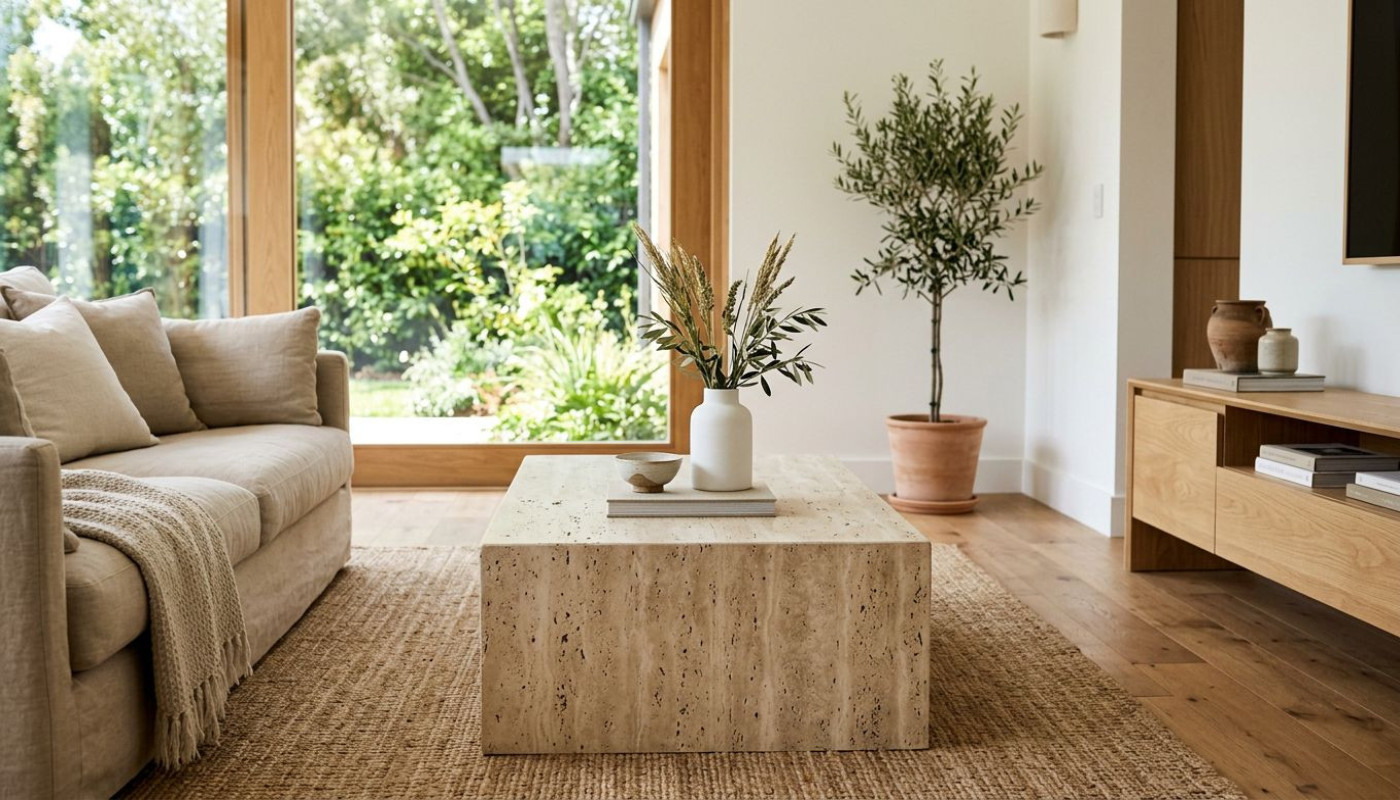Ein Couchtisch aus Travertin für ein natürliches und langlebiges Interieur