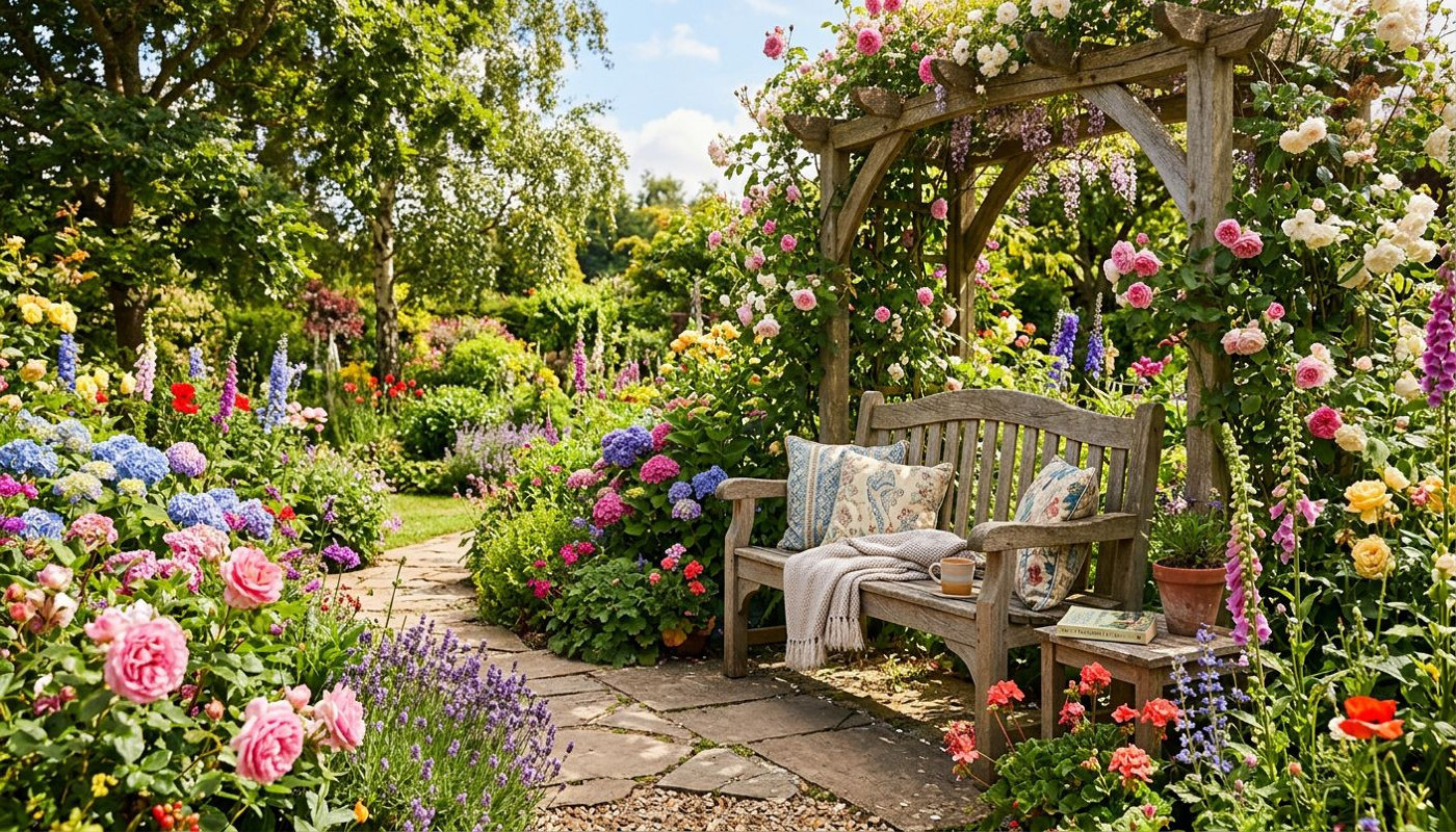 Ein gemütlicher Außenbereich mit der richtigen Gartenbank!