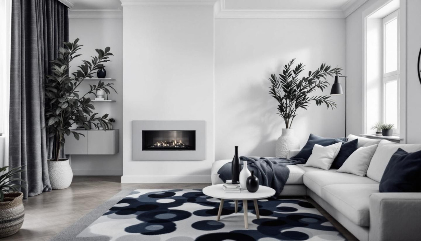 Ein skandinavisches Interieur in Blaugrau