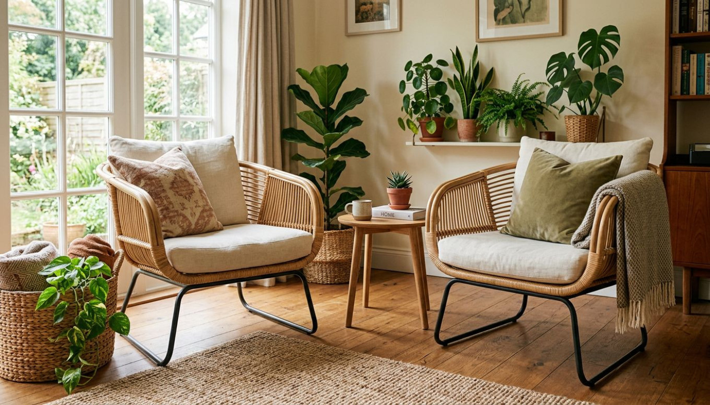 Zwei Rattanmöbel für das Wohnzimmer